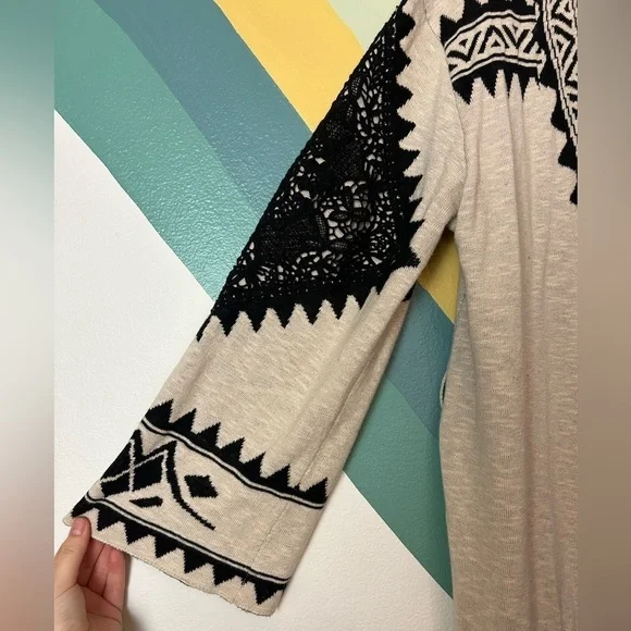 ANTHROPOLOGIE Sloane Rouge Open Front Tie Aztec Print Thunderbird Cardigan Set - Picture 9 of 12